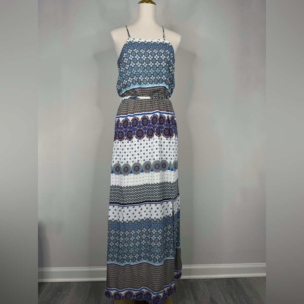 Crescent Women’s Gorgeous Kaleidoscope Pattern Open Back Maxi Dress Size Large